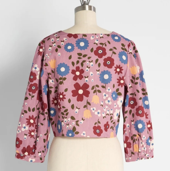 ModCloth x Princess Highway Purple Floral Tie-Front Blouse (16 AU / 12 US) - Picture 2 of 7